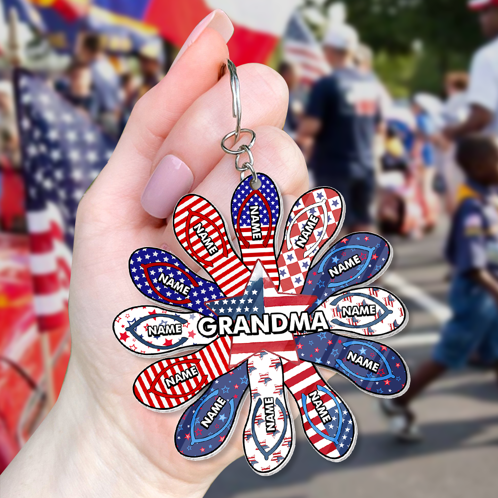 Personalized Grandma Nana Grandkids Patriotic Flip Flop Acrylic Keychain, 4th Of July Gift JonxiFon