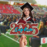 Thumbnail for Personalized Face Fans With Wooden Handle - Graduation Keepsake Gift - Colorful Glitter Senior Photo Class Of 2025 FC