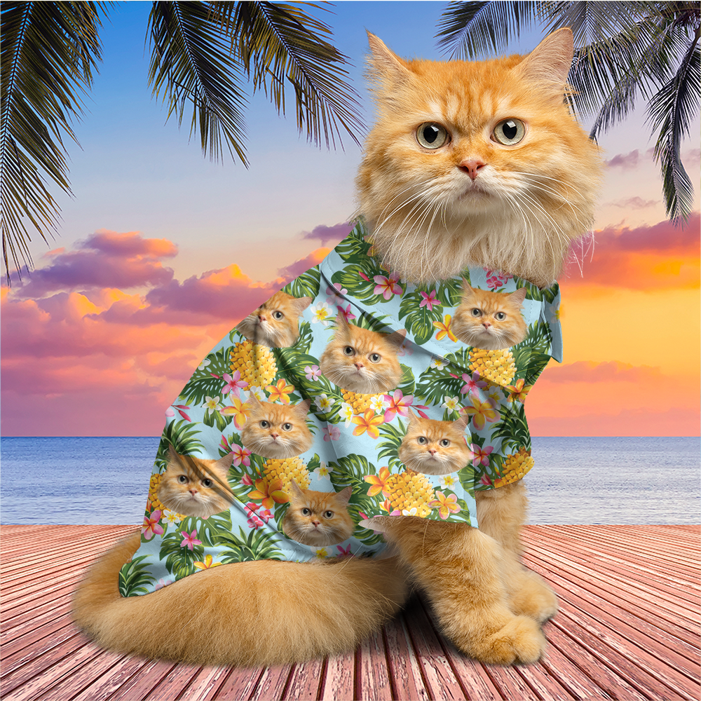 Personalized Photo Cute Pet Tropical Hawaiian Shirt, Matching Shirt For Dog Cat Parents AI