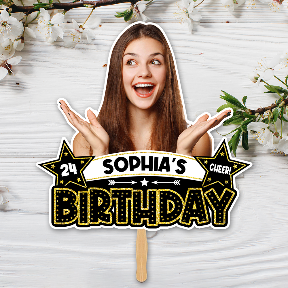 Custom Photo Birthday Face Fans With Wooden Handle, Birthday Parties JonxiFon