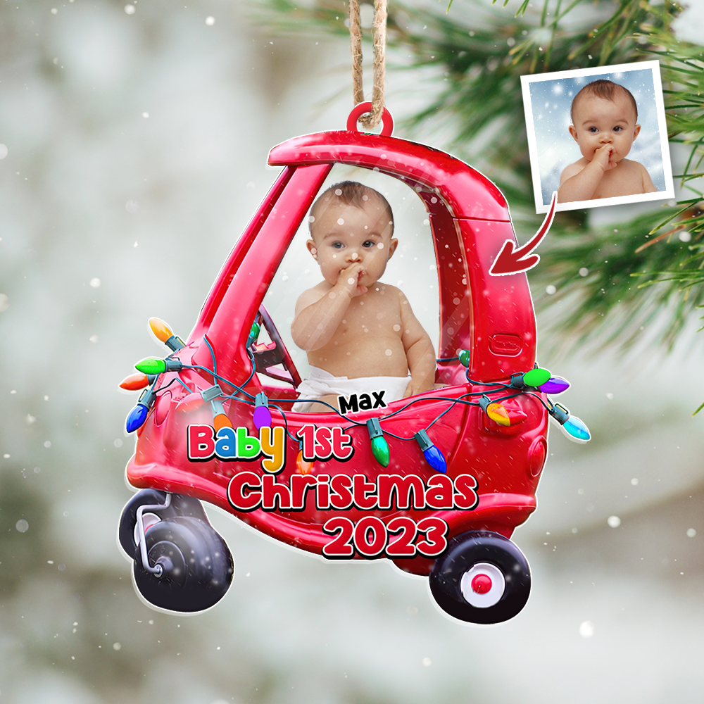 Personalized Baby First Christmas Upload Photo Printed Acrylic Ornament, Customized Holiday Ornament AC