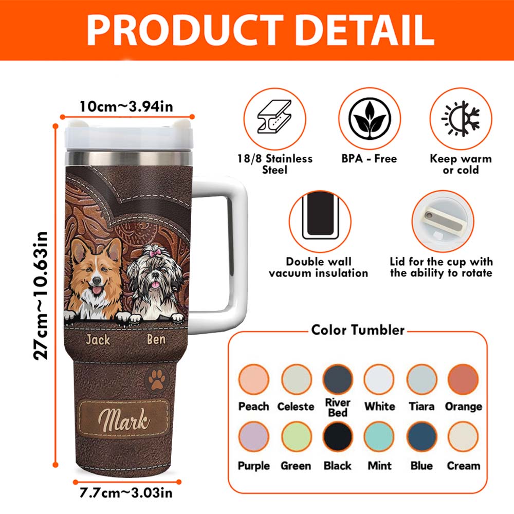 Personalized Standley Cup - Gift For Pet Lovers - Dog Mom Cat Mom Leather Pattern YC