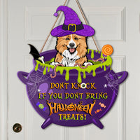 Thumbnail for Personalized Shaped Door Sign - Halloween Gift For Dog Lovers - Don't Knock Dog Witch AE