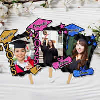 Thumbnail for Custom Congrats 2025 With Name Photo Graduation Face Fans With Wooden Handle, Gift For Graduation Party