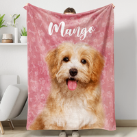 Thumbnail for Personalized Pet Photo And Name Fleece Blankets, Gift For Dog Cat Lovers AB