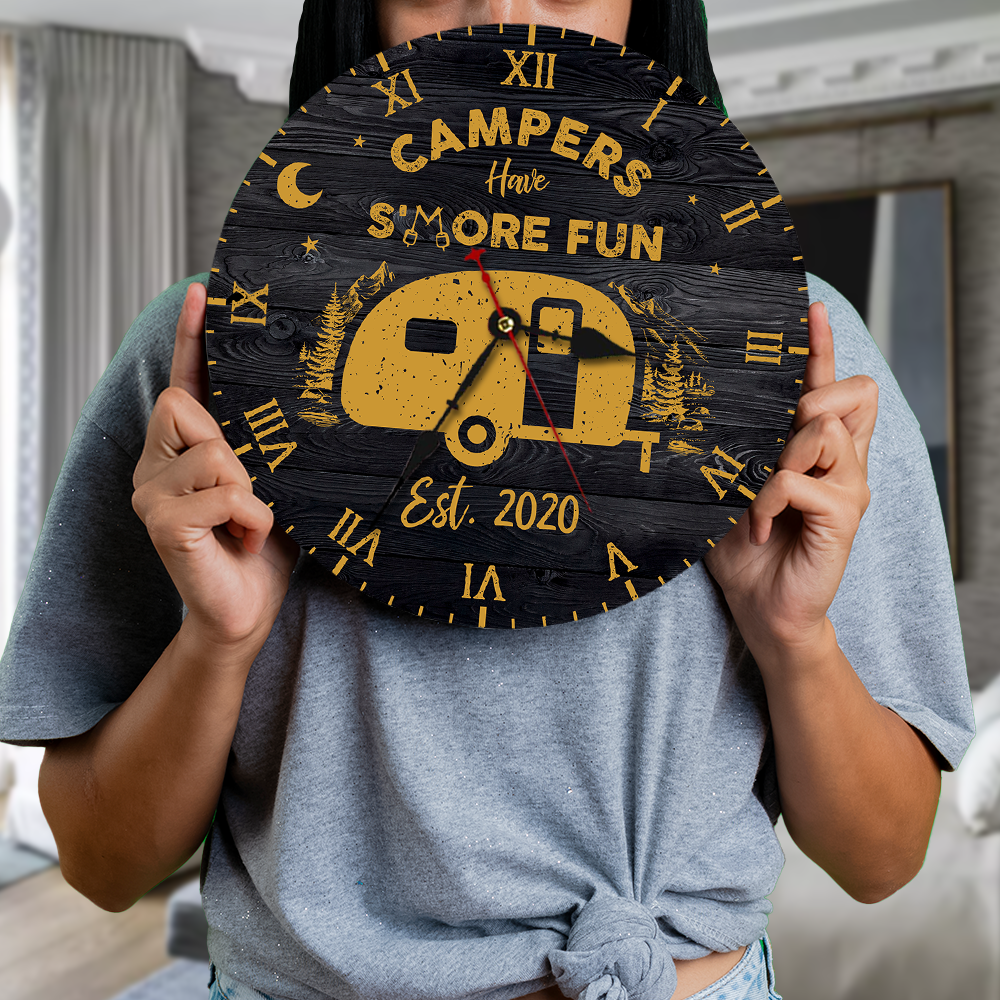 Custom Campers Have S'more Fun Camping Wall Wooden Clock, Gift For Camper FC