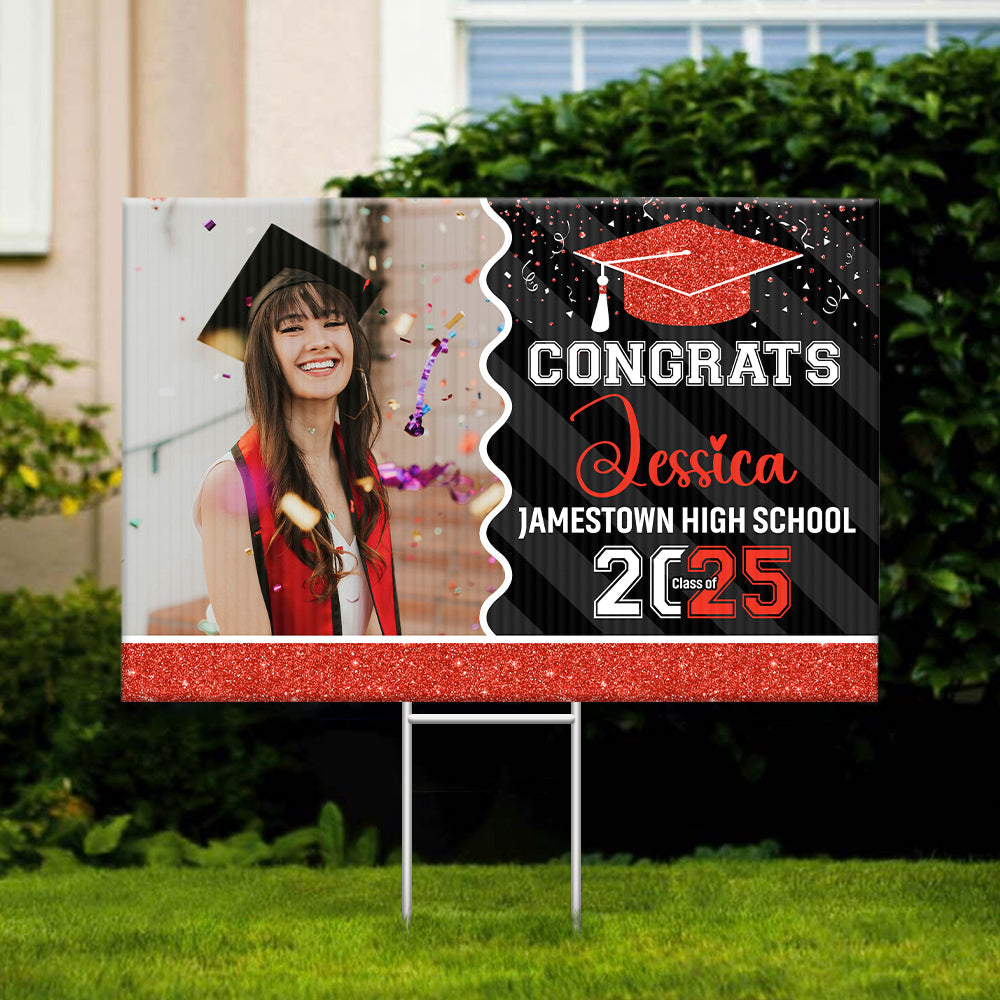 Personalized Yard Sign With Stake - Graduation Gift - Glitter Senior Party Decor FC