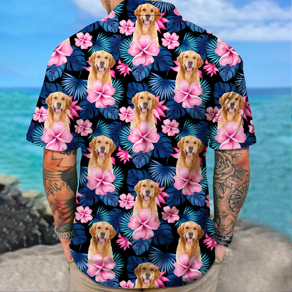 Personalized Enjoy The Summer Together Floral Palm Leaves Dog Cat Photo Men Hawaiian Shirt For Pet Dad FC