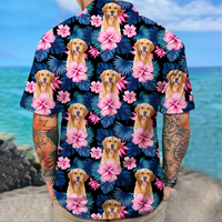 Thumbnail for Personalized Enjoy The Summer Together Floral Palm Leaves Dog Cat Photo Men Hawaiian Shirt For Pet Dad FC