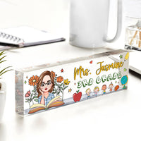 Thumbnail for Custom Teacher Name With Book Flowers Acrylic Desk Name Plate, Gift For Teacher AI
