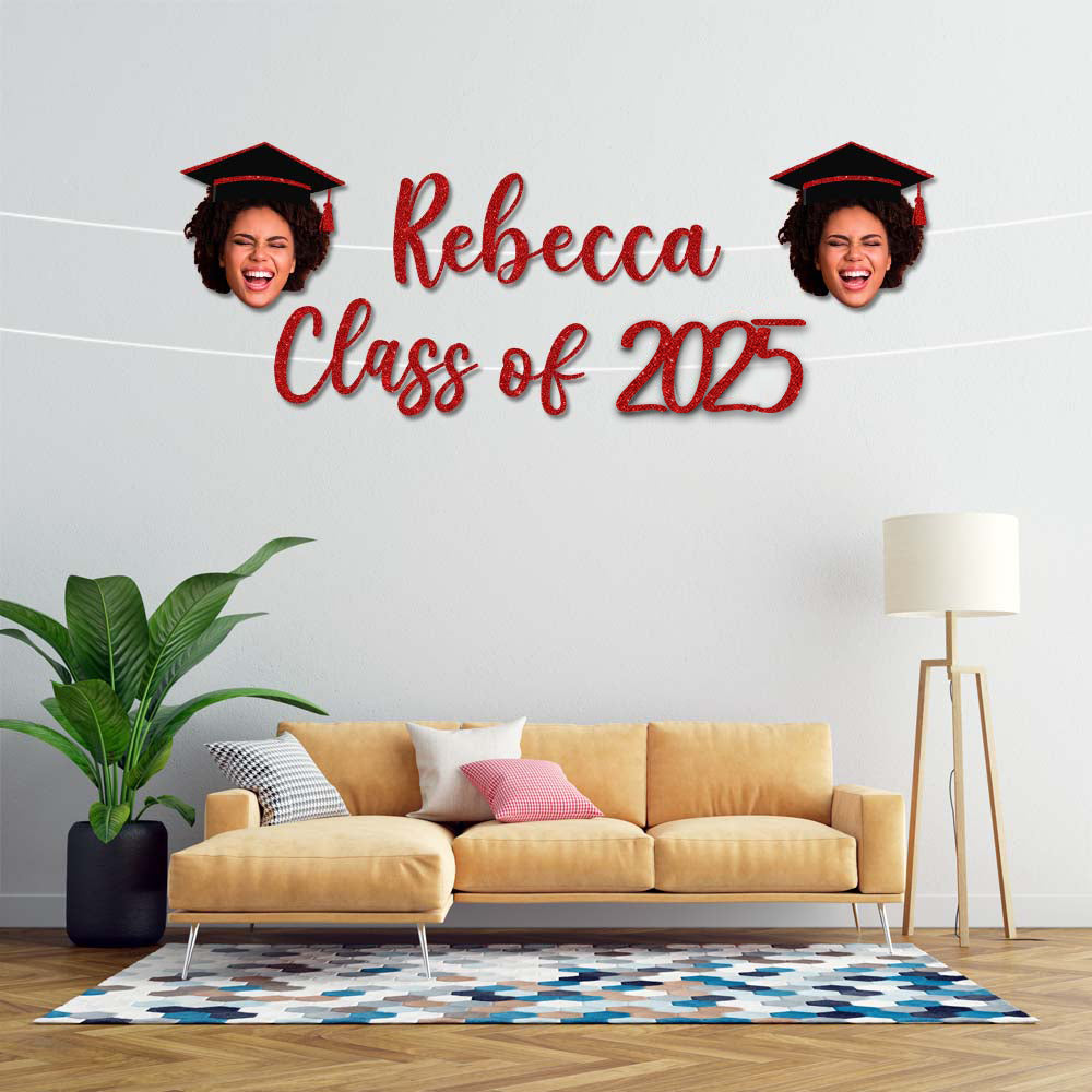 Custom Class Of 2025 Face Photo Glitter Graduation Set Of Banners, Graduation Party Decorations FC