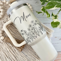 Thumbnail for Personalized Insulated Engraved 40oz Tumbler - Mother's Day Gift - Floral Butterflies Mom And Kids YC