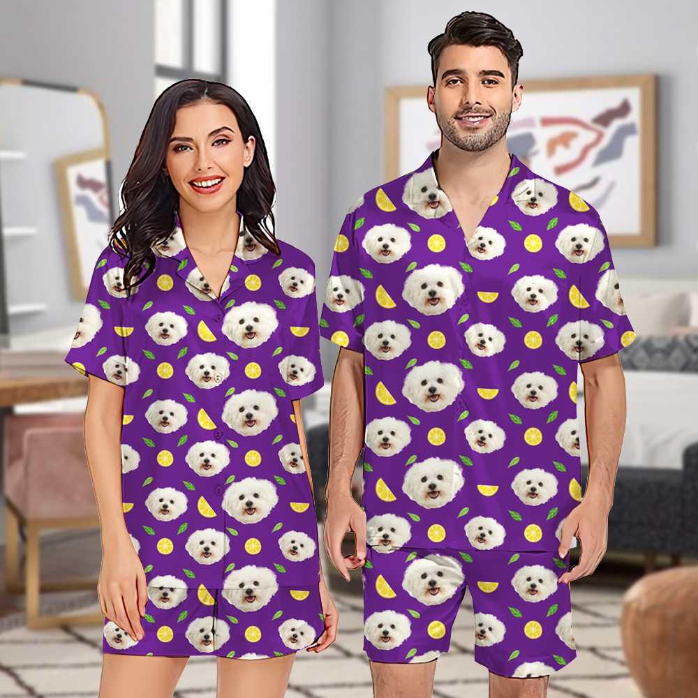 Personalized Pet Face Cutout Men and Women Short Pajamas Set, Best Sleepwear For Pet Lovers AB