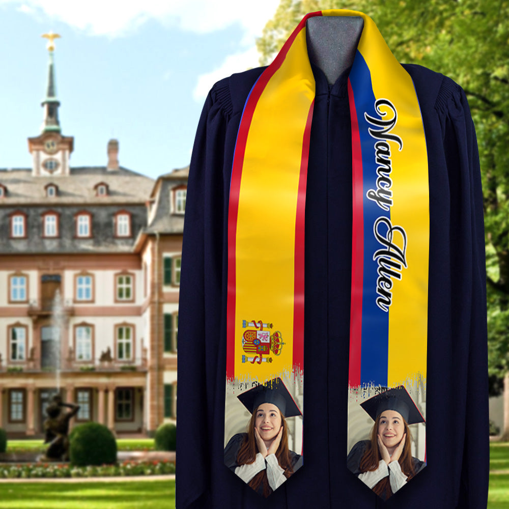 Custom Graduation Stoles/Sash with Flags of Two Countries - Special Graduation Gift FC