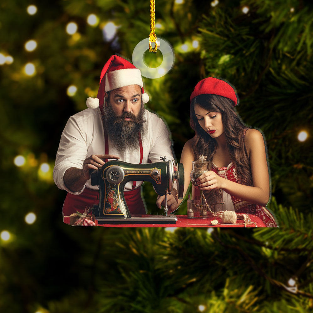 Personalized Acrylic Ornament - Gift For Sewing Lovers - Sewing Young Couple Photo AC