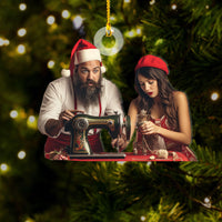 Thumbnail for Personalized Acrylic Ornament - Gift For Sewing Lovers - Sewing Young Couple Photo AC