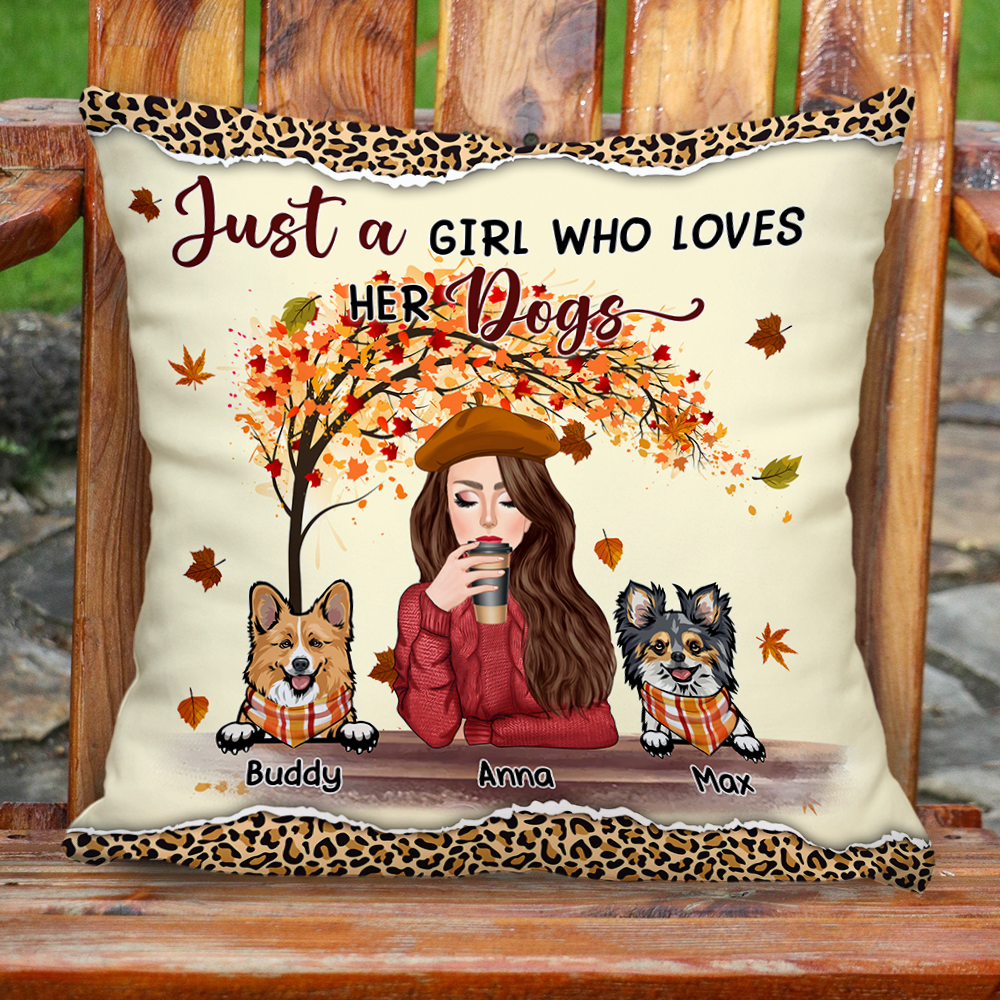 Personalized Pillow - Gift Dor Dog Lovers - Just A Girl Who Loves Her Dogs AD