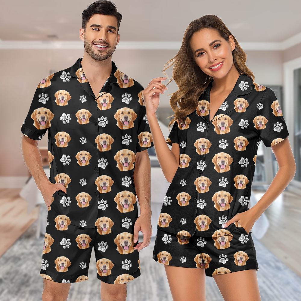 Personalized Pet Face Cutout Men and Women Short Pajamas Set, Best Sleepwear For Pet Lovers AB
