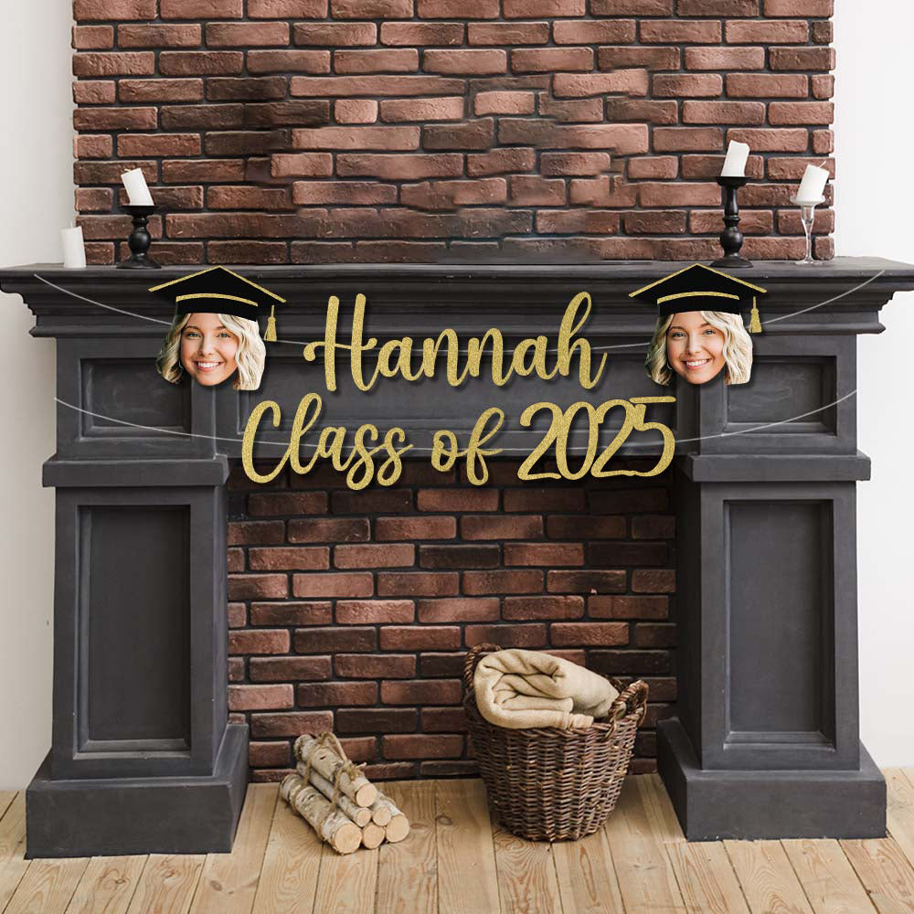Custom Class Of 2025 Face Photo Glitter Graduation Set Of Banners, Graduation Party Decorations FC