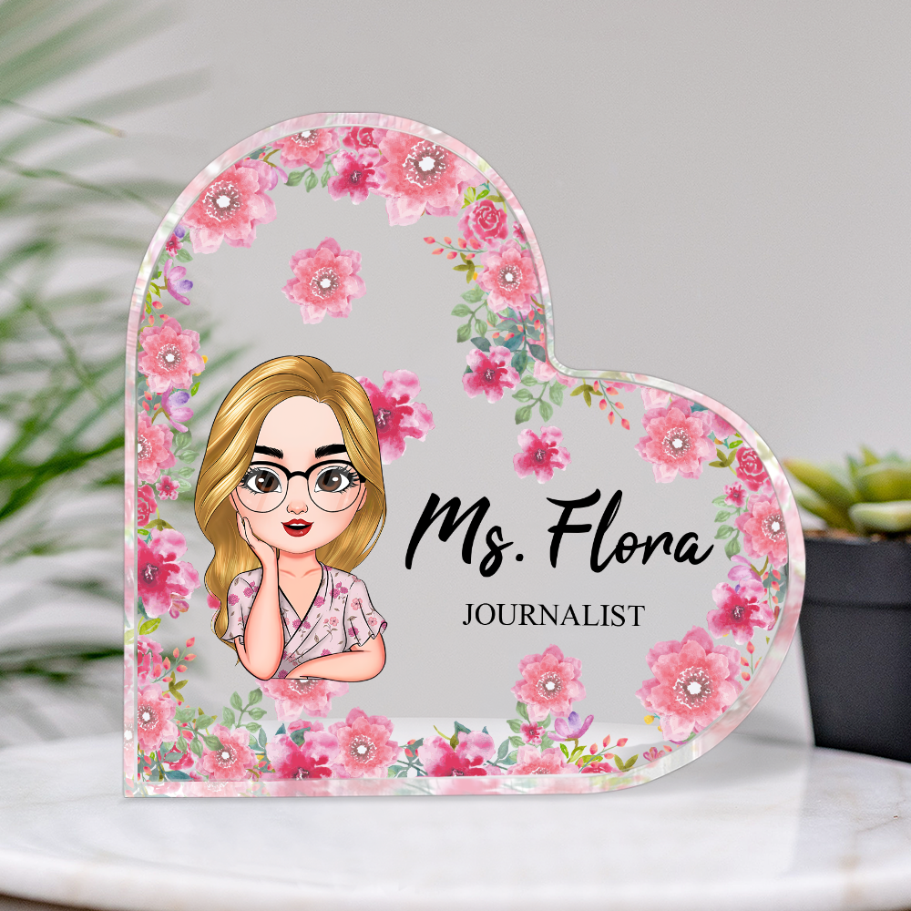 Personalized Heart Shaped Acrylic Plaque- Office Decor Gift- Floral Cute Women AA