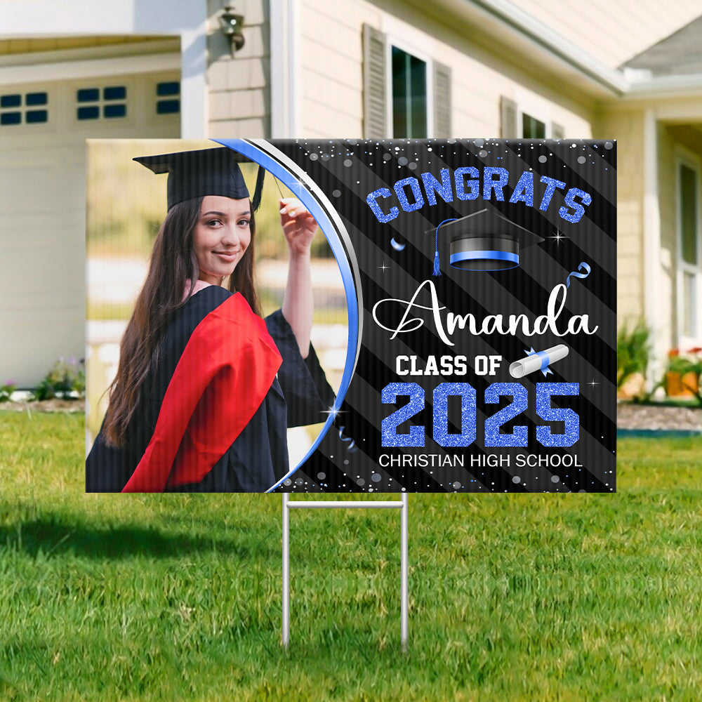 Personalized Yard Sign With Stake - Graduation Gift - Glitter Senior Party Welcome Sign FC
