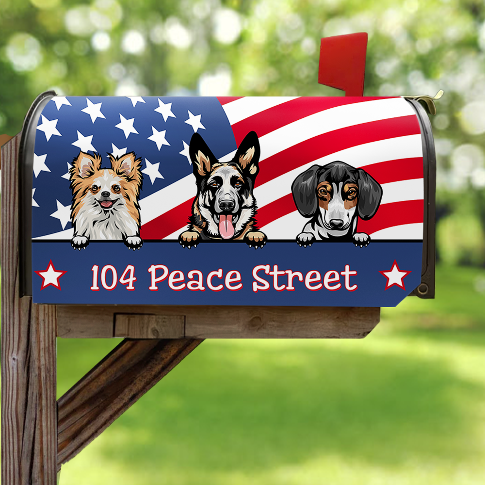 Personalized Dog Cat 4th July American Flag Mailbox Cover, Gift For Dog Cat Lovers AF