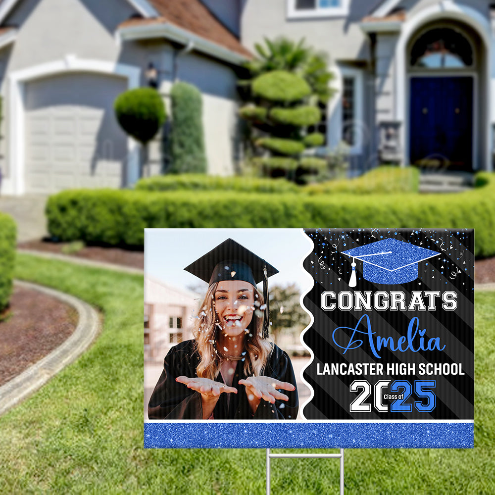 Personalized Yard Sign With Stake - Graduation Gift - Glitter Senior Party Decor FC