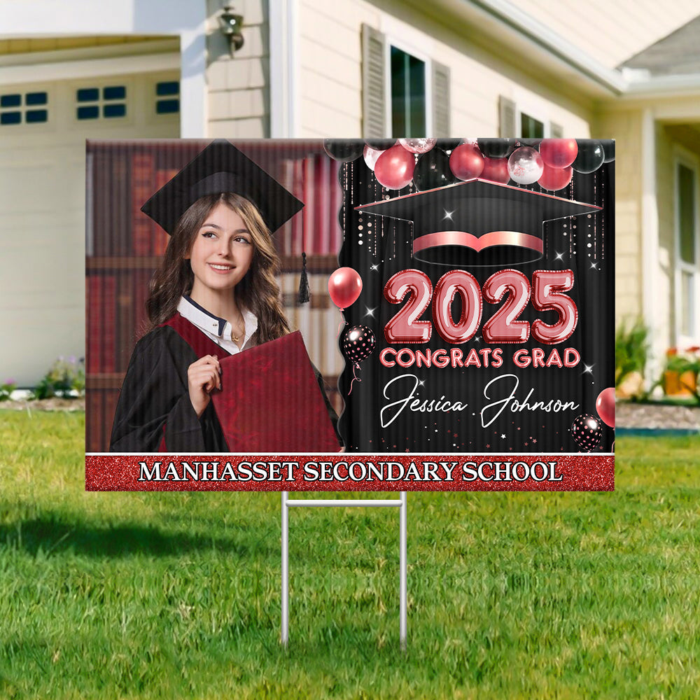 Personalized Yard Sign With Stake - Graduation Gift - Congrats 2025 Graduate Balloon Style FC