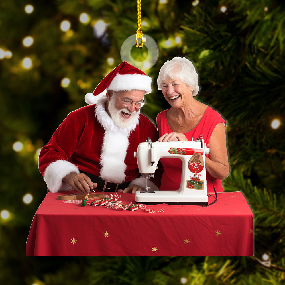 Personalized Acrylic Ornament - Gift For Sewing Lovers - Happy Old Sewing Couple Photo AC