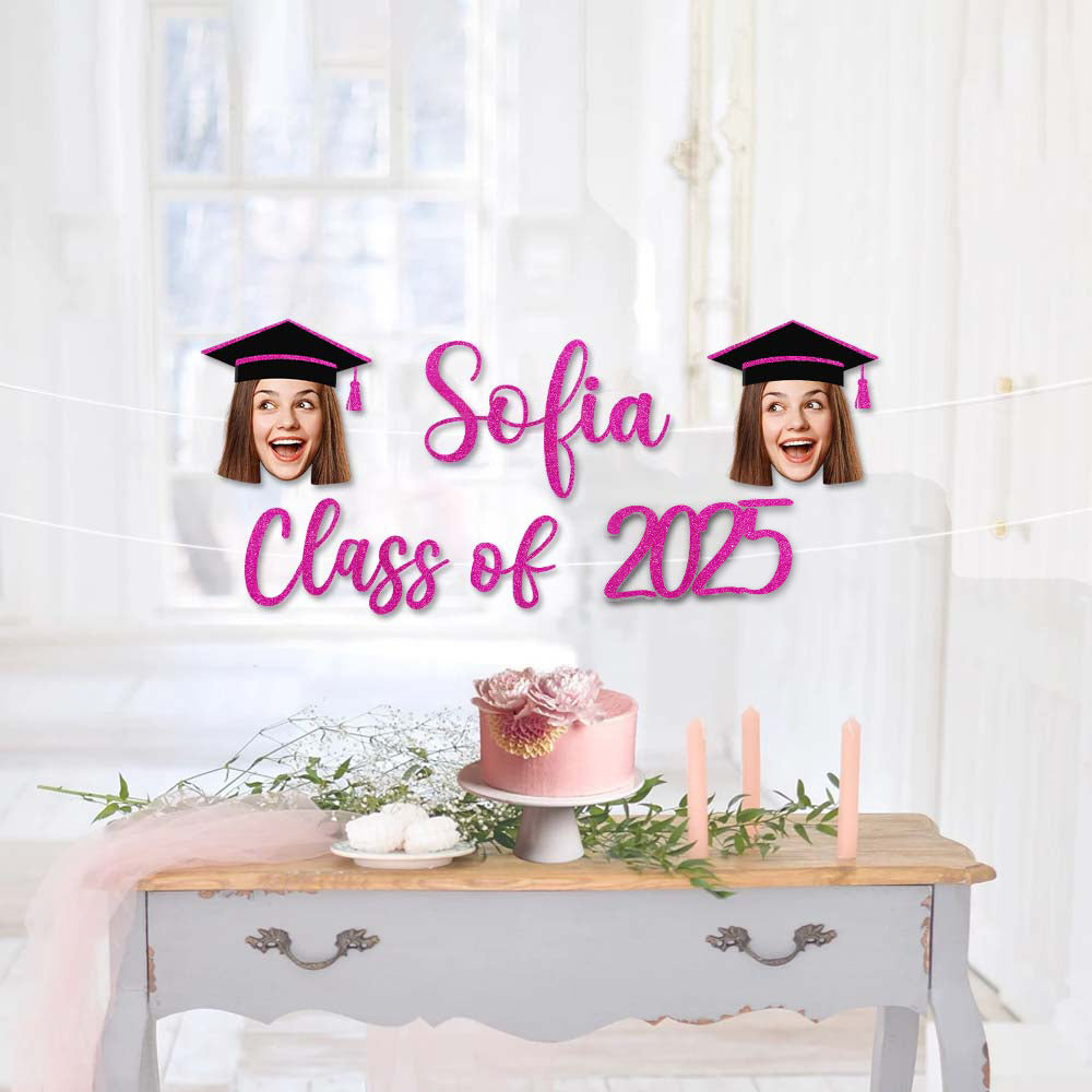 Custom Class Of 2025 Face Photo Glitter Graduation Set Of Banners, Graduation Party Decorations FC