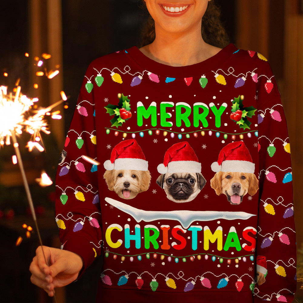 Personalized Ugly Christmas Sweater - Christmas Gift For Pet Lovers - Face Photo Dog Cat Christmas AB