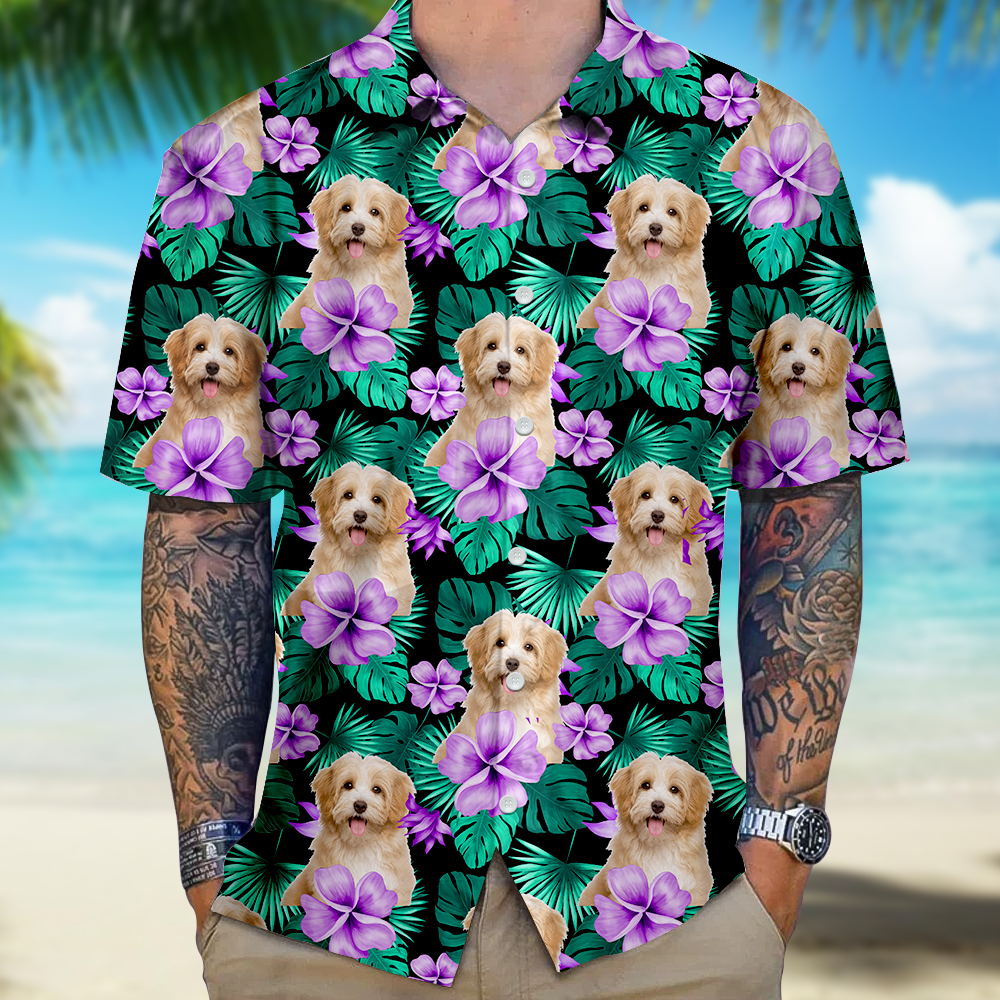 Personalized Enjoy The Summer Together Floral Palm Leaves Dog Cat Photo Men Hawaiian Shirt For Pet Dad FC