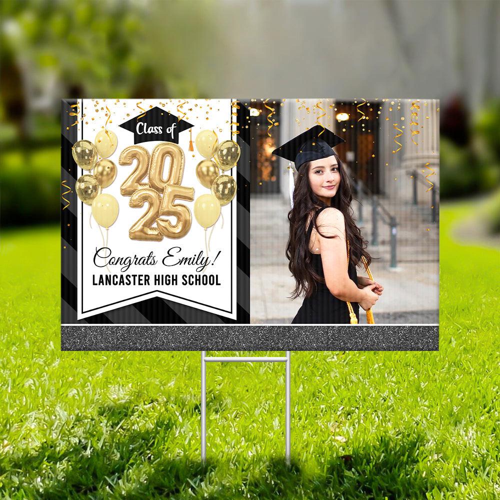 Personalized Yard Sign With Stake - Graduation Gift - Glitter Balloon Senior Party Decor FC