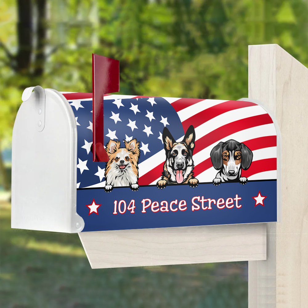 Personalized Dog Cat 4th July American Flag Mailbox Cover, Gift For Dog Cat Lovers AF