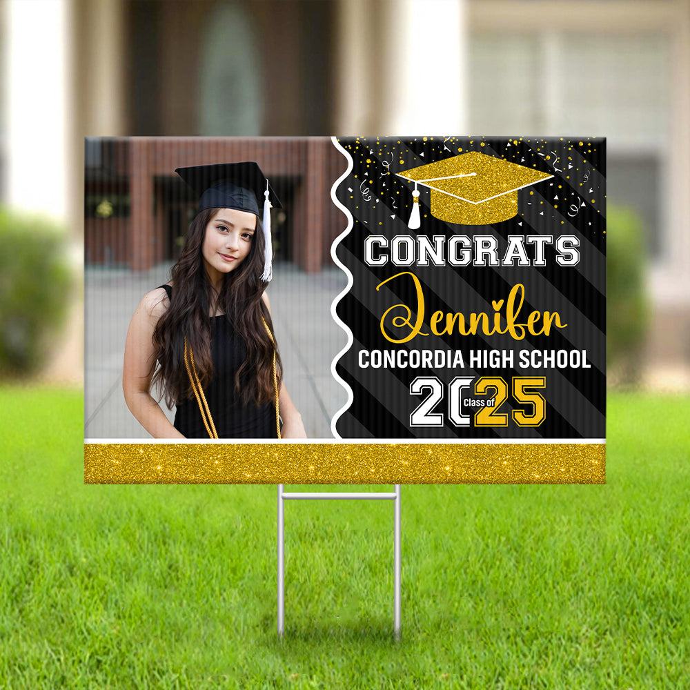 Personalized Yard Sign With Stake - Graduation Gift - Glitter Senior Party Decor FC