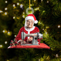 Thumbnail for Personalized Acrylic Ornament - Gift For Sewing Lovers - Sewing Old Woman Photo AC