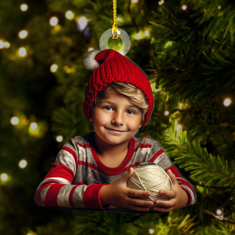 Personalized Acrylic Ornament - Gift For For Knitters & Crocheters - Boy And Yarn Photo AC