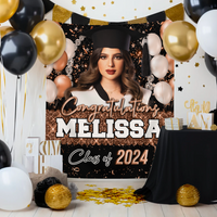 Thumbnail for Custom Glitter Balloon Congrats Class Of 2025 Graduation Backdrop, Graduation Party Decorations FC