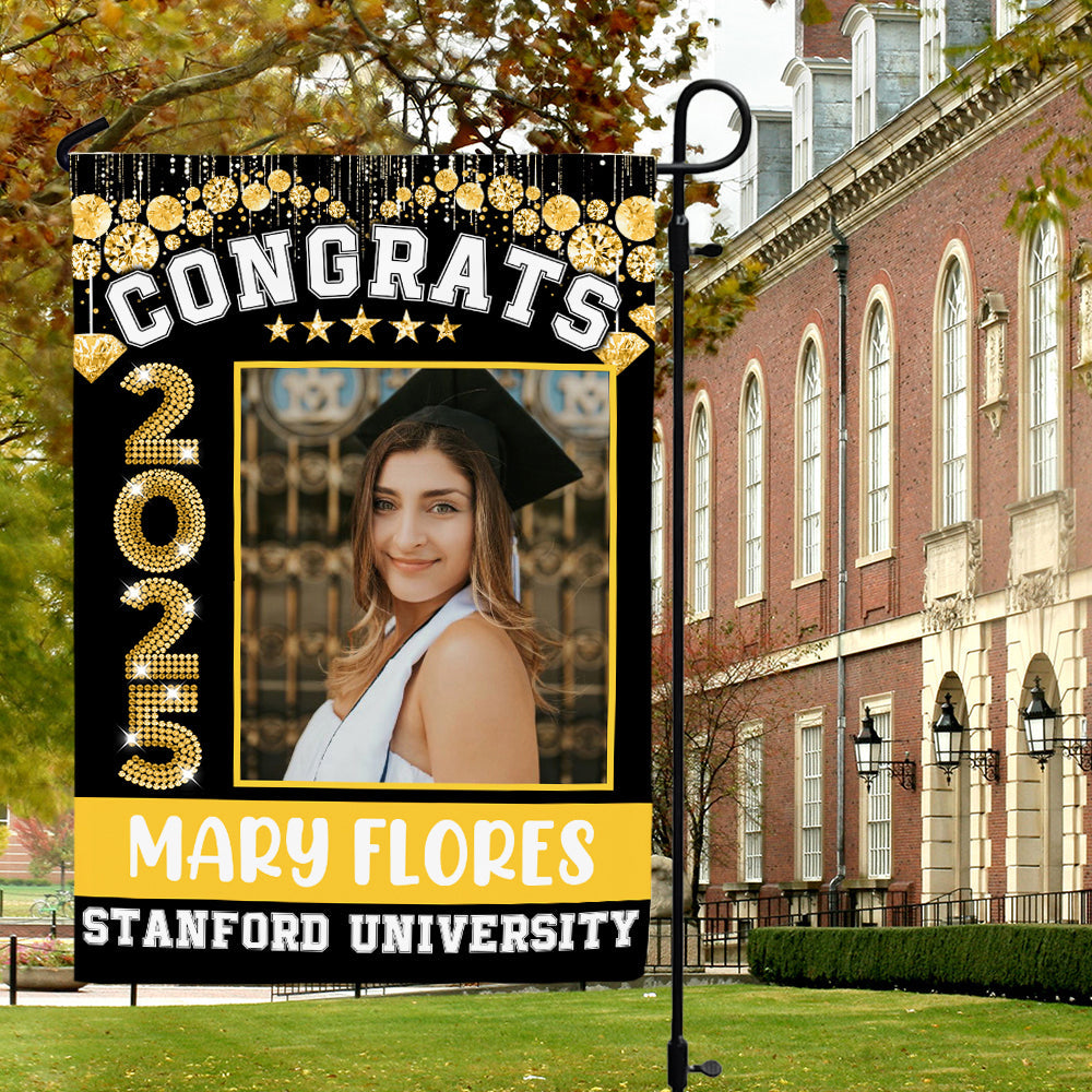 Congrats 2025 Senior Photo Diamond Glitter Flag - Graduation Party Supply FC