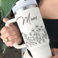 Thumbnail for Personalized Insulated Engraved 40oz Tumbler - Mother's Day Gift - Floral Butterflies Mom And Kids YC