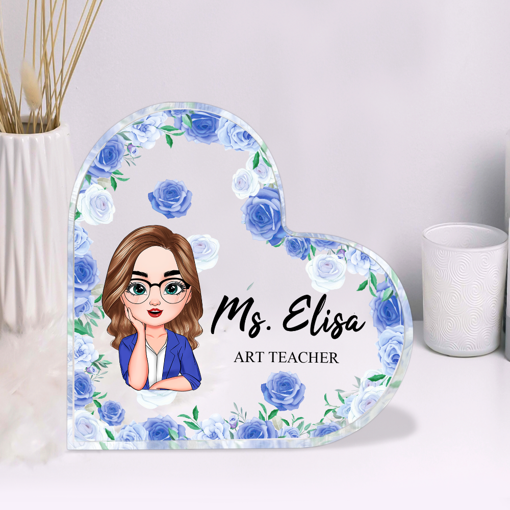 Personalized Heart Shaped Acrylic Plaque- Office Decor Gift- Floral Cute Women AA