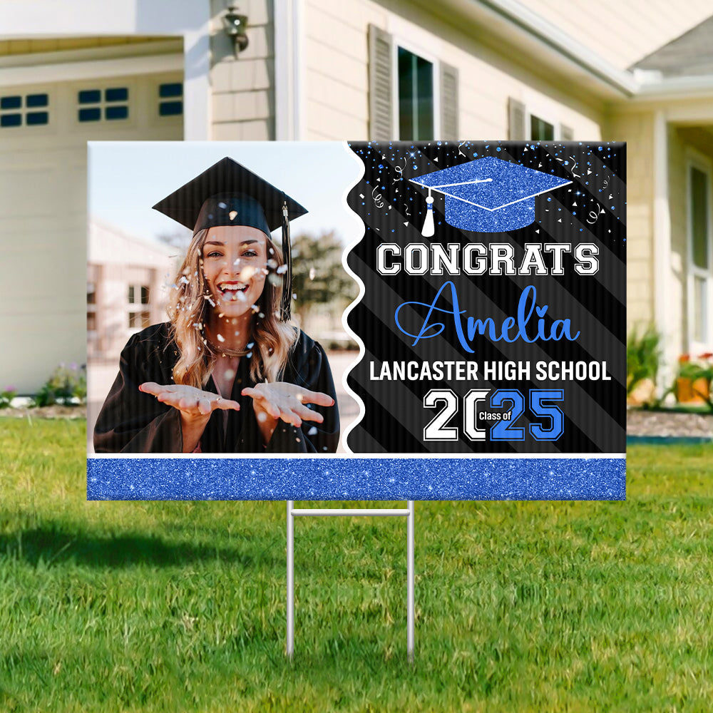 Personalized Yard Sign With Stake - Graduation Gift - Glitter Senior Party Decor FC