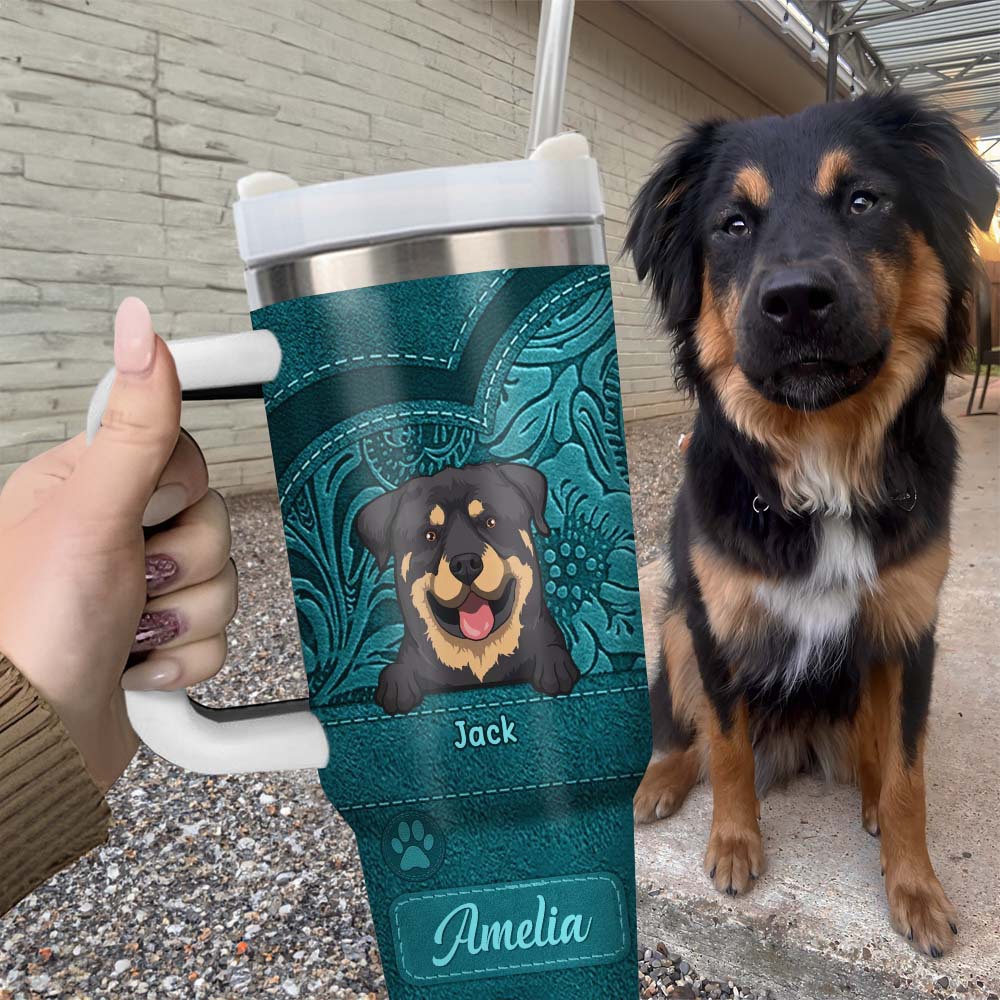 Personalized Standley Cup - Gift For Pet Lovers - Dog Mom Cat Mom Leather Pattern FC
