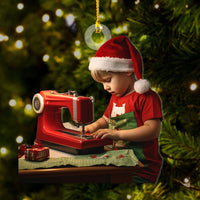 Thumbnail for Personalized Acrylic Ornament - Gift For Sewing Lovers - Sewing Little Boy Photo AC
