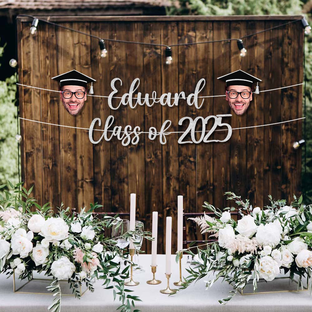 Custom Class Of 2025 Face Photo Glitter Graduation Set Of Banners, Graduation Party Decorations FC