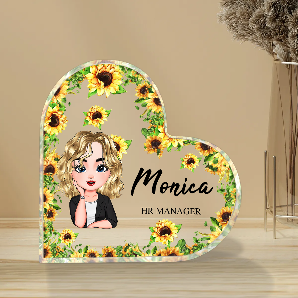 Personalized Heart Shaped Acrylic Plaque- Office Decor Gift- Floral Cute Women AA