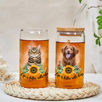 Thumbnail for Personalized Dog Photo Life is Better With Dogs Cats Glass Bottle/Frosted Bottle With Lid & Straw, Best Gift For Dog Cat Lovers AF