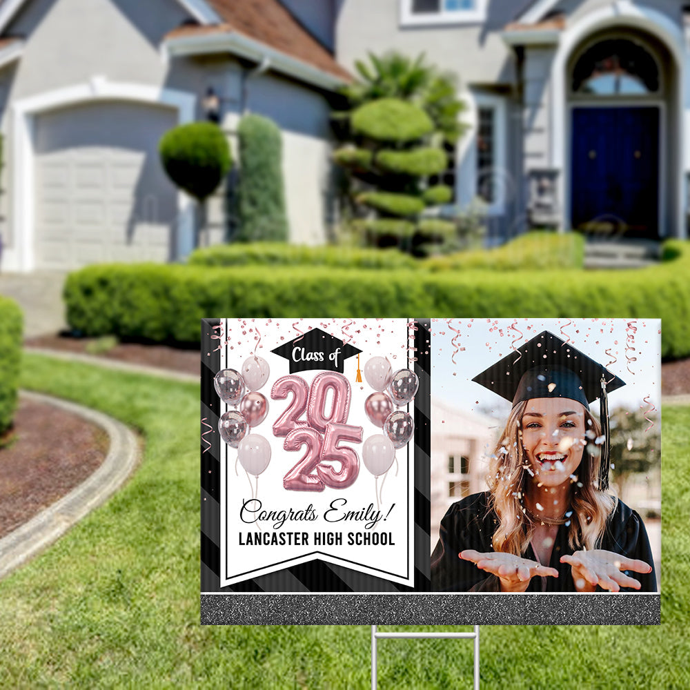 Personalized Yard Sign With Stake - Graduation Gift - Glitter Balloon Senior Party Decor FC