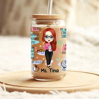 Thumbnail for Personalized Teacher Daily Affirmation Glass Bottle/Frosted Bottle With Lid & Straw, Teacher Gift AF