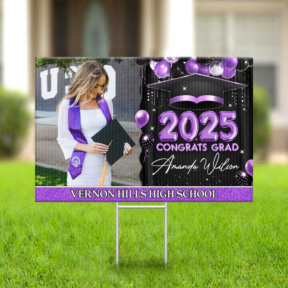 Personalized Yard Sign With Stake - Graduation Gift - Congrats 2025 Graduate Balloon Style FC